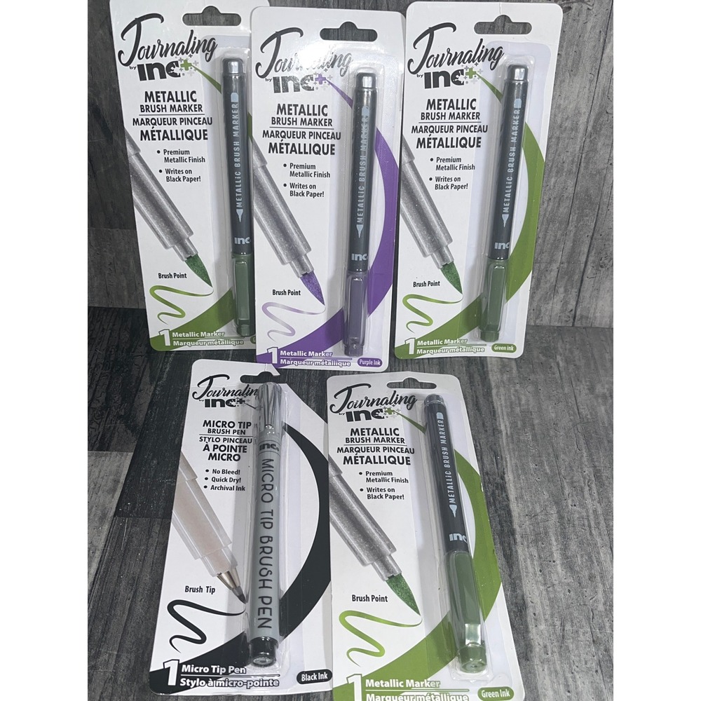 Journaling Inc Metallic Brush Marker & Micro Tip Pen‎ Set Stationery